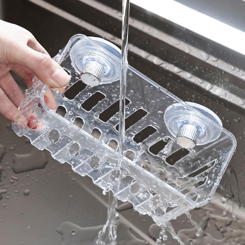 Plastic Sink Edge Storage Rack Featuring Strong Suction Cups for Efficient Dishcloth Drying and Countertop Organization
