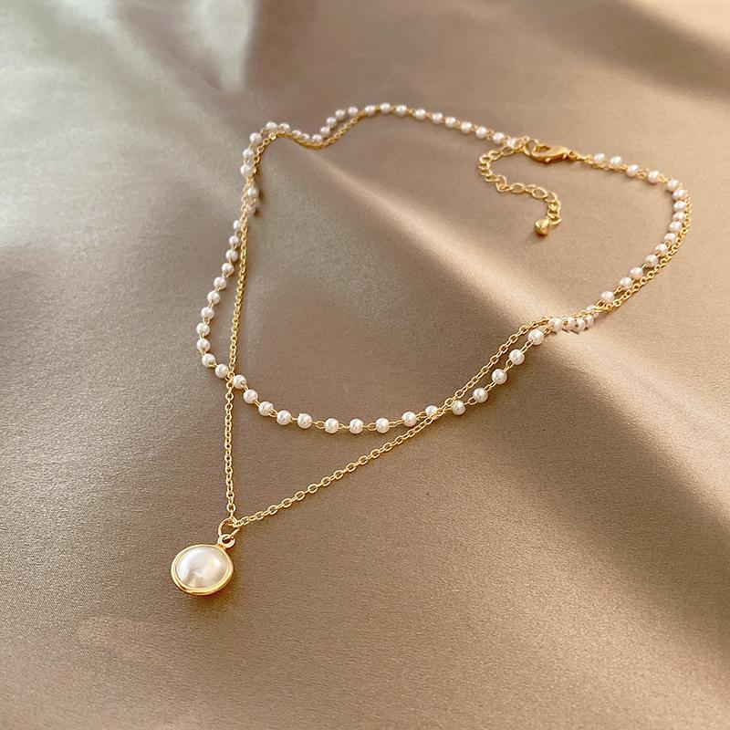 Simple double-layer imitation pearl pendant necklace fashionable double-layer pearl collarbone chain, necklace female niche design