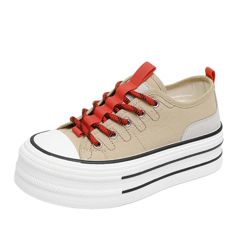 Chunky Platform Sneakers for Women Low Top Canvas Shoes Summer Breathable Canvas Sneakers Women's Comfortable Slip on Casual Tennis Walking Shoes