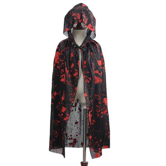 Halloween Cloak Long Hooded Cape with Blood Spider Web Print for Kids Adults Halloween Party Dress Up Accessory for Performance Cosplay Masquerade