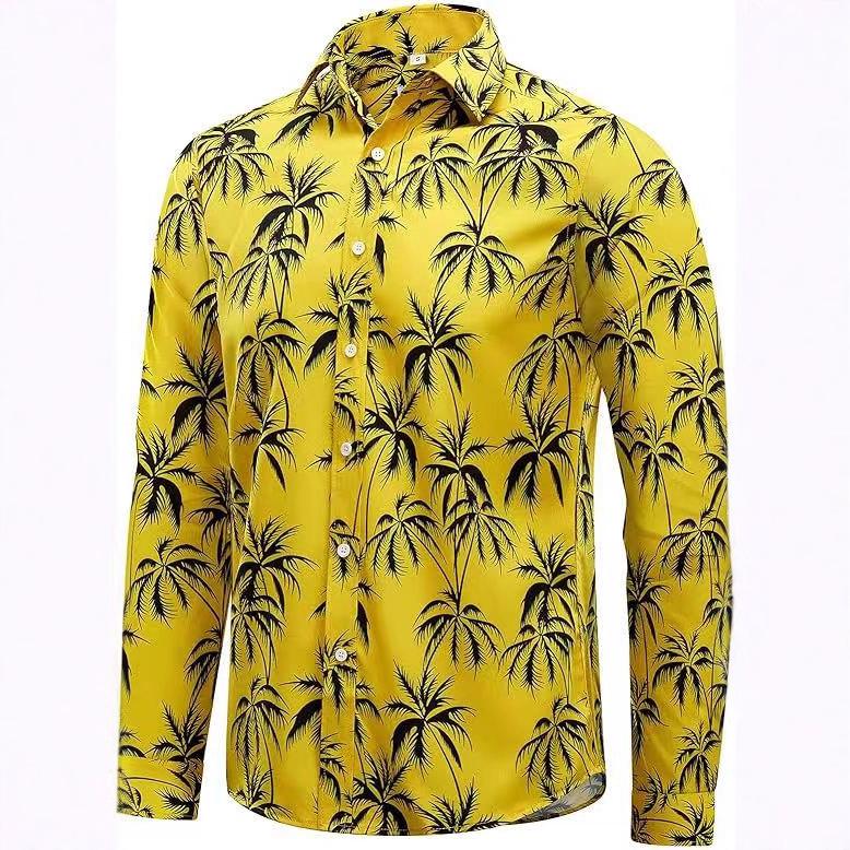 Men's Long Sleeve Hawaiian Coconut 3D Print Beach Shirt