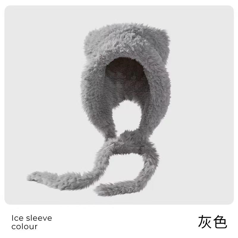 Big head circumference coffee ears cute cartoon bear knitted wool hat children autumn and winter plush pullover hat tide