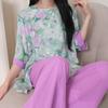 New Chinese national style cotton and silk pajamas women's spring and summer medium-sleeved wide-leg pants can be worn outside loungewear high-end