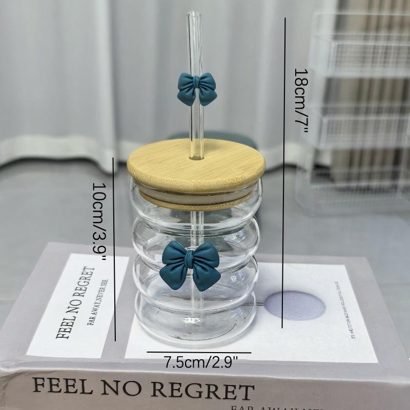 Sløyfe Glass Søt Vannkopp Tegneserie Sløyfe Glasskopp Stripete Søt Doodle Kaffekopp Husholdning Fruktte Sitronade Jentegave