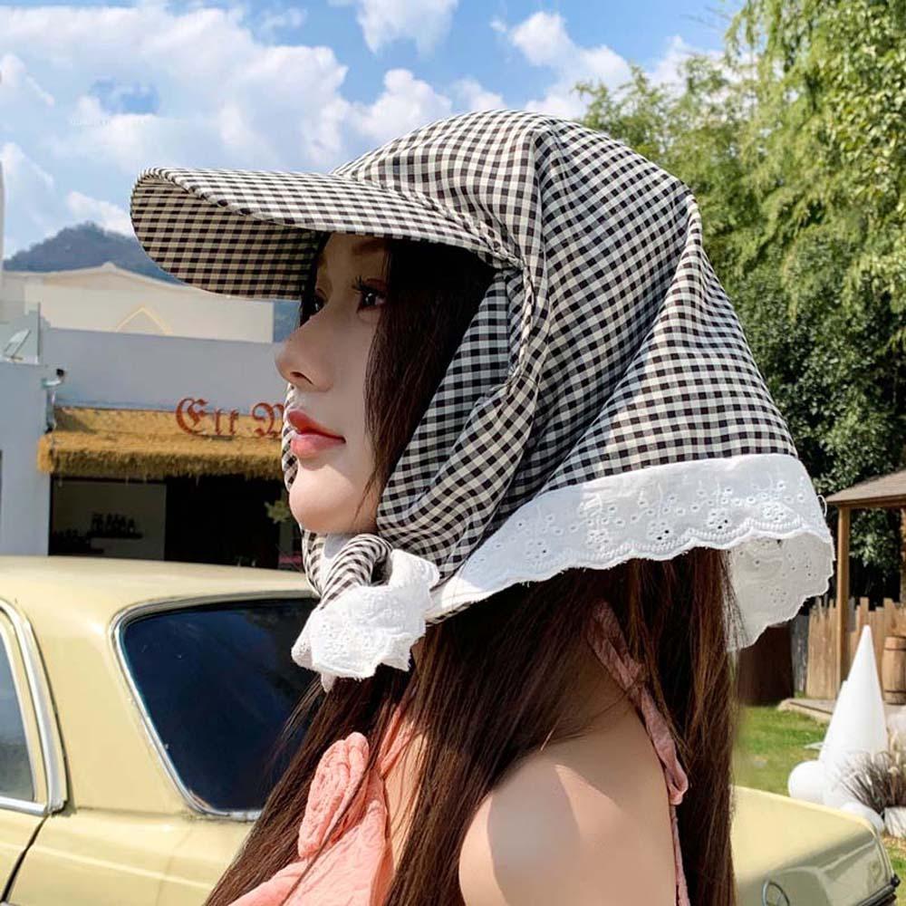 

Plaid Headscarf Baseball Hat Rural Style Triangle Headscarf Hat Scarf Peaked Cap Mountaineering рожевий