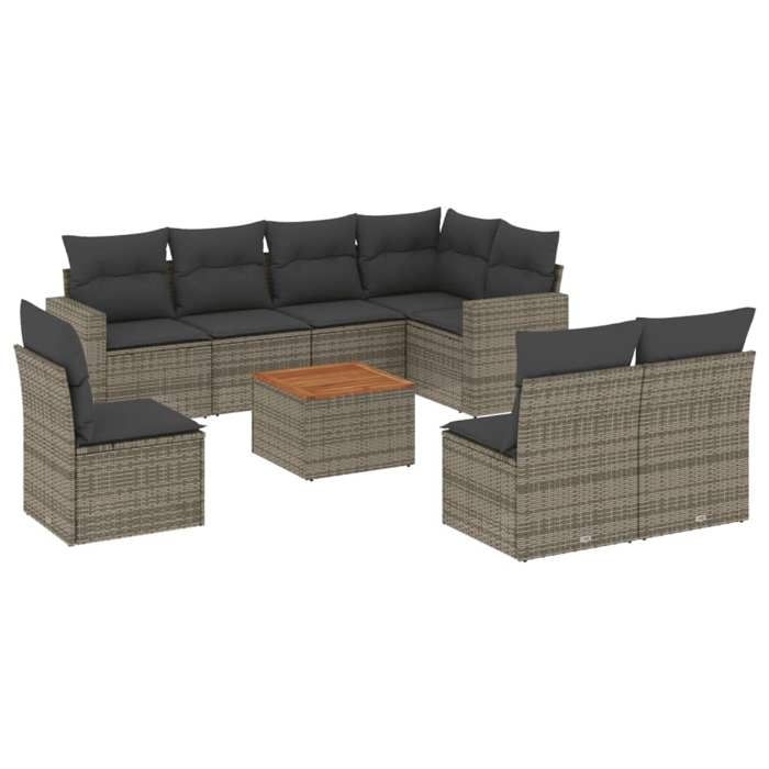 VidaXL Salon de Jardin avec Coussins 9 pcs, Canapés de Terrasse, Ensemble de Meubles de Patio, Mobilier d'Extérieur, Gris 3256494