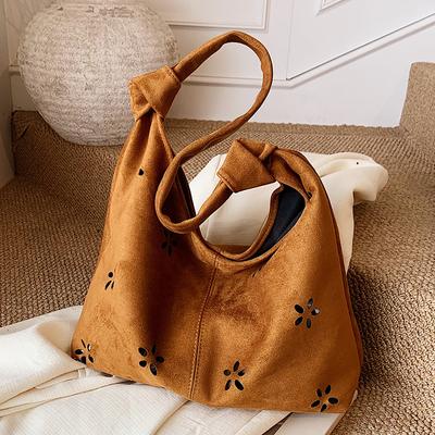 College Style Bag Women's Casual Hollow Tote Bag Foreign Style Suede Shoulder Bag Women's Commuter Armpit Bag
