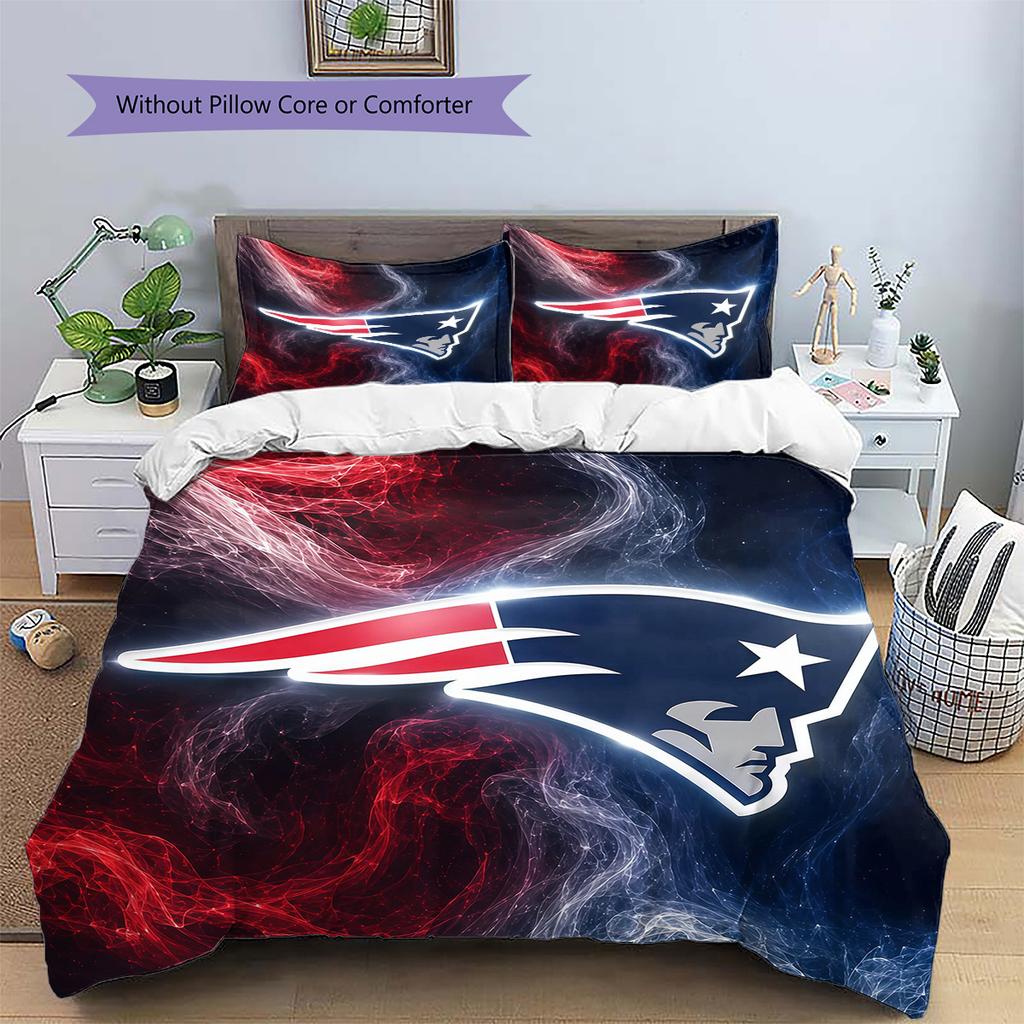 New England Patriots Muster Bettwäsche Steppdecke Set Heimdekoration Geschenk (1 Bettbezug + 2 Kissenbezüge (ohne Füllung))