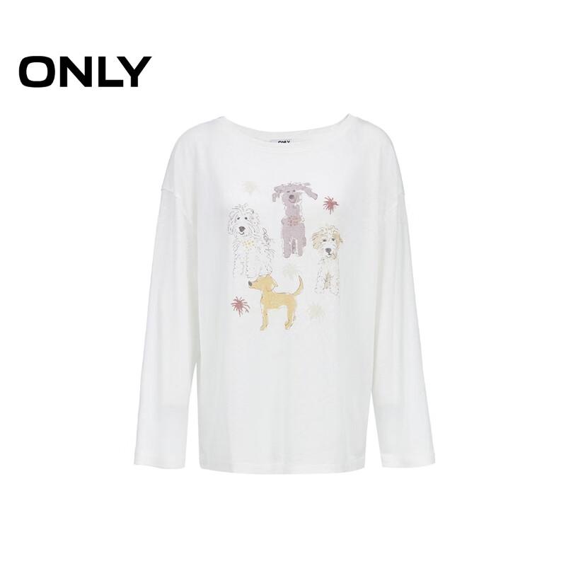 ONLY Women's Lightweight Oversize Long-Sleeve T-Shirt with Cute Pet Print