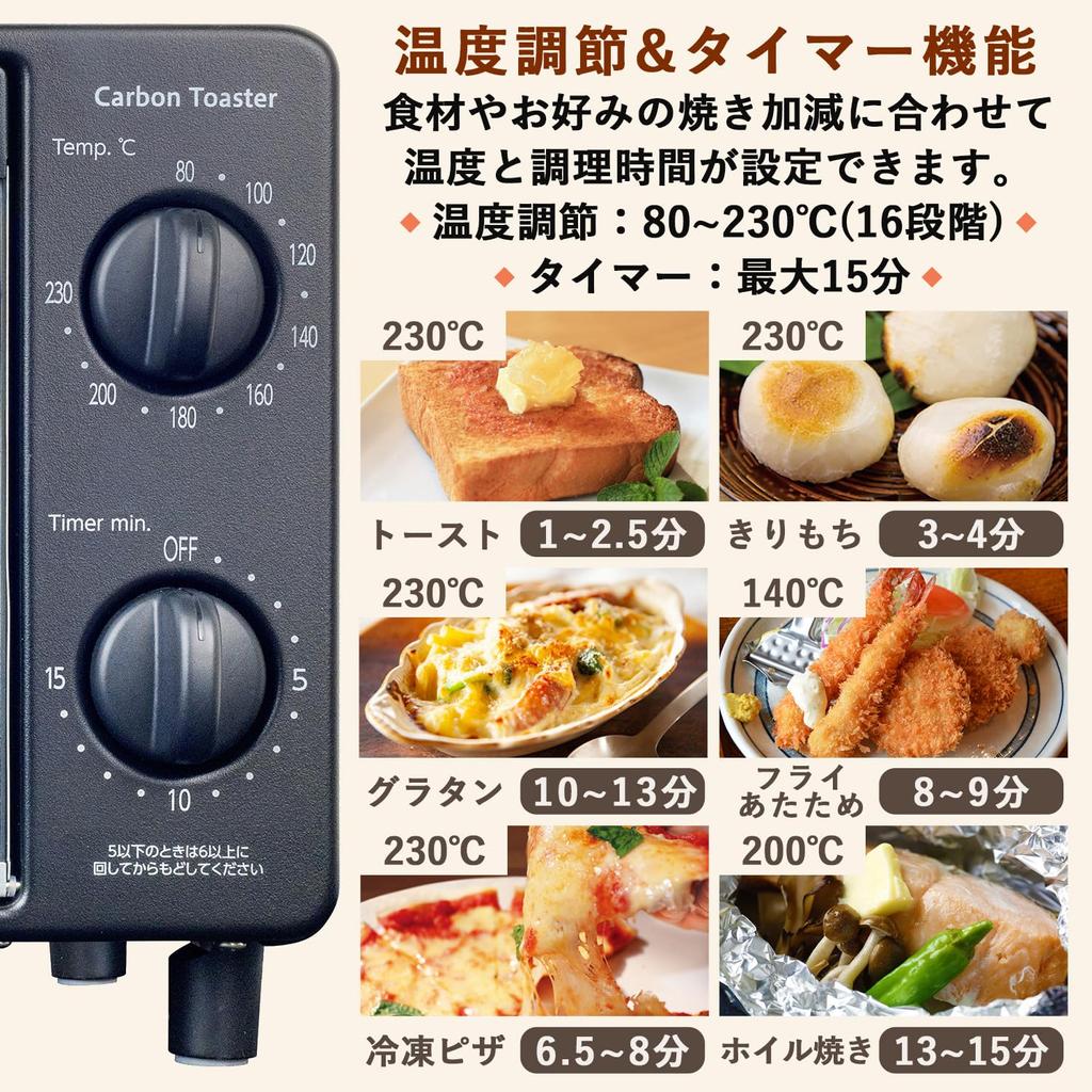 Carbon Toaster Oven Toaster for Living Alone and Living with Two People Baking 2 Pieces Is Completed In 90 Temperature Adjustment Timer Function 1200W