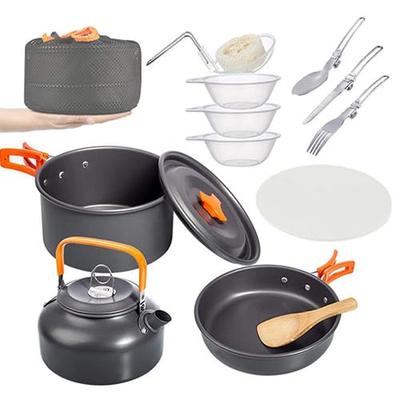 Outdoor Cookware Set: Lightweight and Compact Aluminum Cookware Set Including Frying Pan, Pot, Kettle, Ladle, Rice Paddle, Cutlery, and Simple Cutting