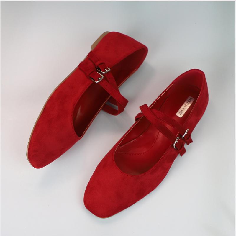 Fashion 2025 Spring Designer Mary Janes Shoes for Women Double Thin Strap Buckle Daily Light Flannel Round Toe Chic Ladies Ballet Flats