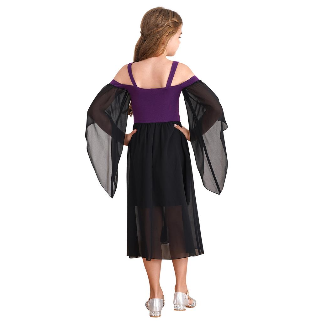Halloween gotiske kjoler for jenter Butterfly Sleeve Lace Up Dress Cold Shoulder Flowy Medieval Cosplay Dress
