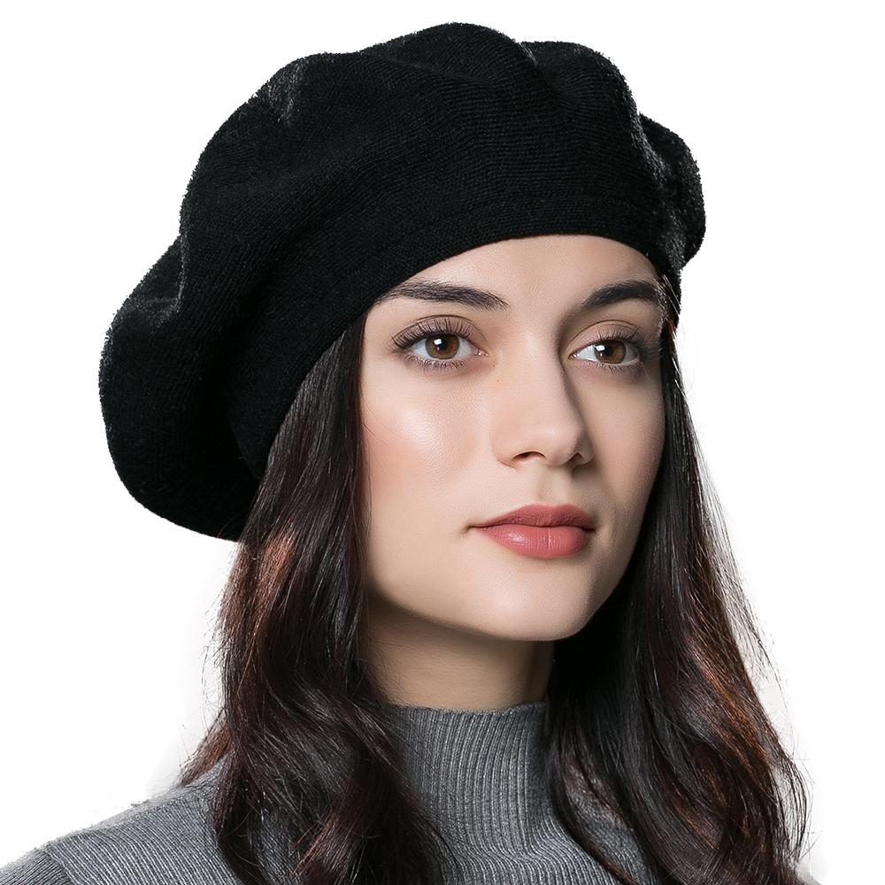 Womens Winter Beret Hat Knitted Beanie Cap Autumn Winter Hat French Classic Beret