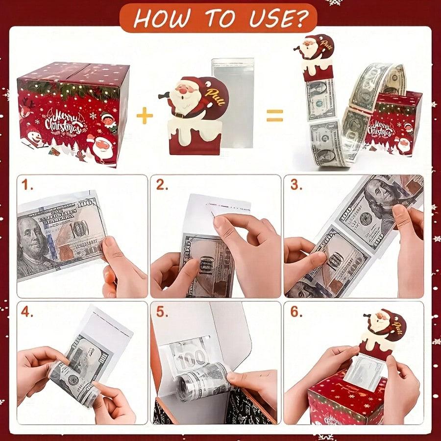 1/2PC Christmas Money Pull-Out Gift Box Red Christmas Surprise Money Box Kids Adults Favors Gifts Fun Surprise Cash Holder