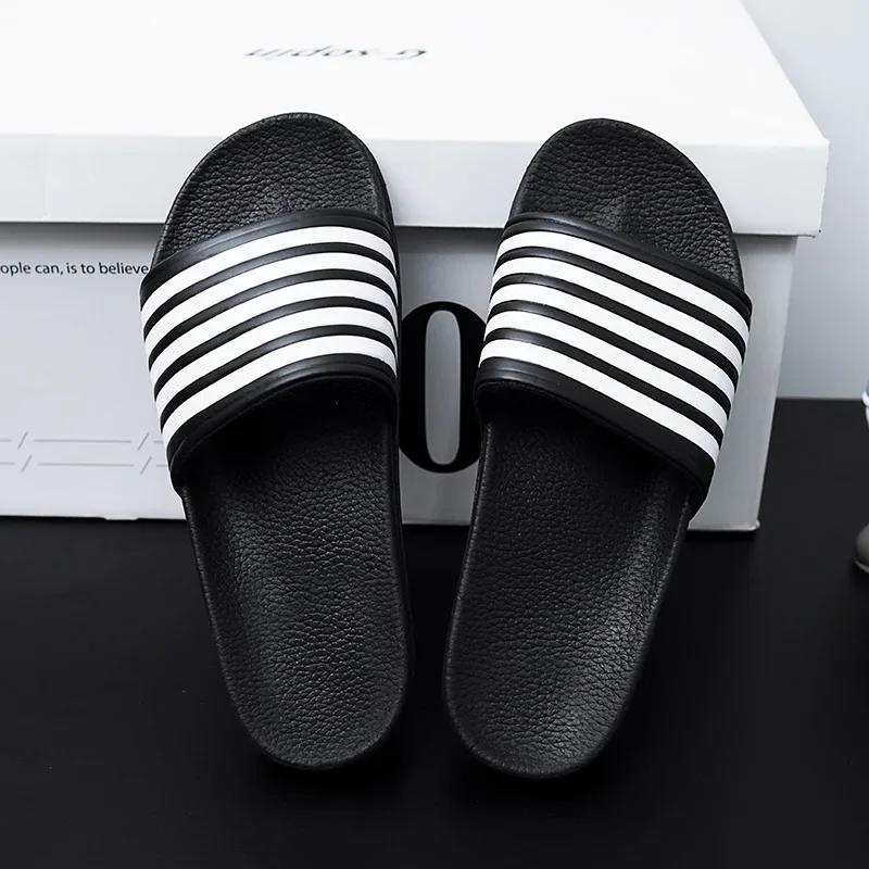 Summer Mens Black and White Striped Flat Slippers Casual Sandal Comfort with Style Shoes