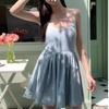 Korean Chic Summer French Temperament V-neck Slim and Thin Pleated Adjustable Suspender Dress Fluffy Skirt Women