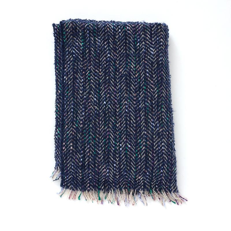 

Shawl autumn and winter herringbone pattern new circle yarn loose beard fringed scarf 185cm тёмно-синий