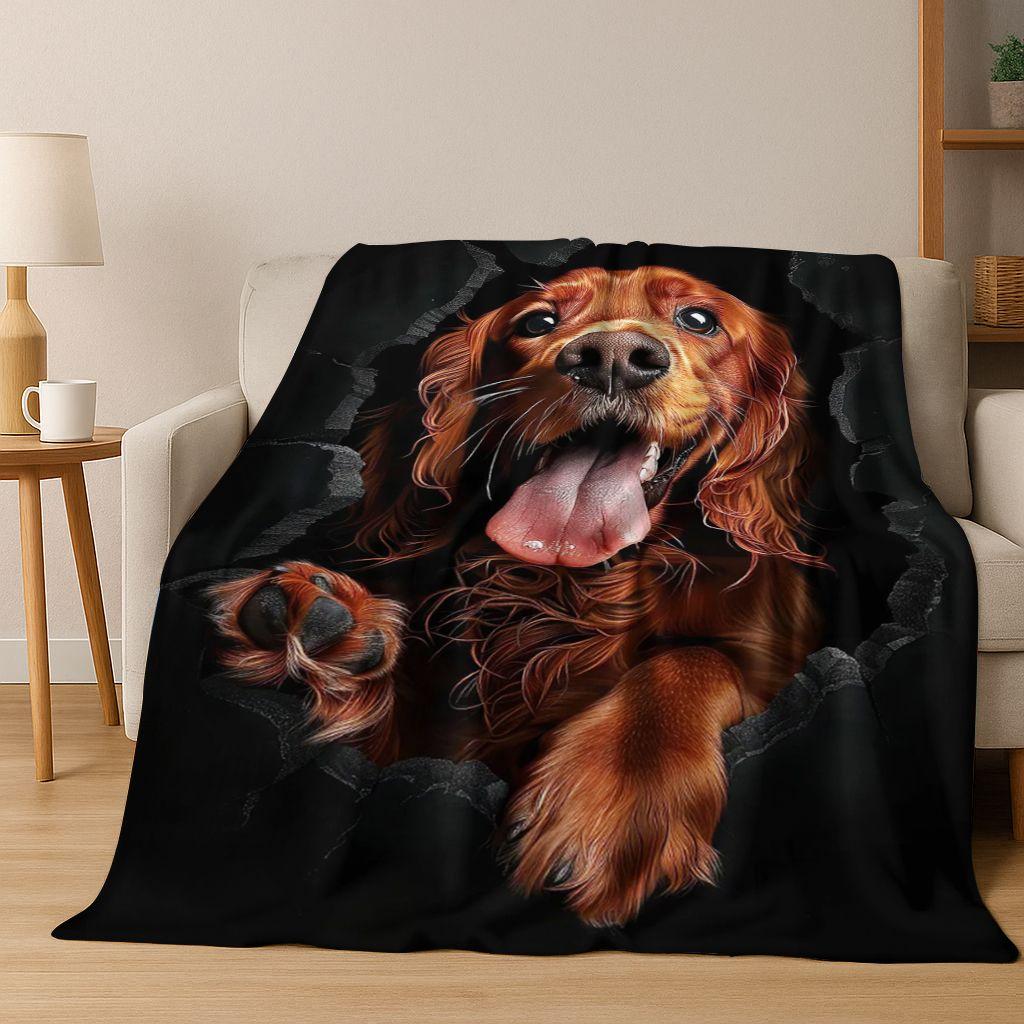 3D Illusion durchbrechende Wand Hund Welpe Niedliche Flanelldecke, Gemütliche Weiche Überwurfdecke für Zuhause Schlafzimmer Bett Sofa Picknick Abdeckung Geschenk Kind