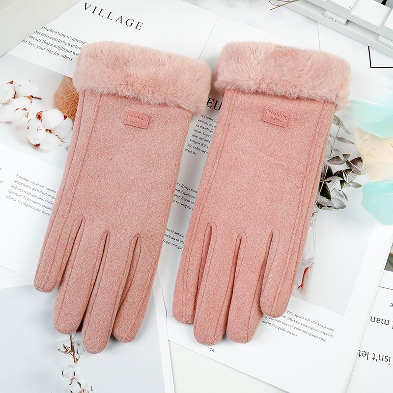 Cross-border German velvet touch screen autumn and winter women's gloves thickened to keep warm and velvet Korean version of fashion cycling windproof