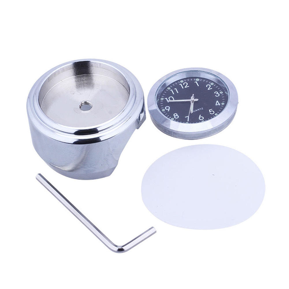 7/8" 1" Motorcycle Bike Chrome Waterproof Dial Handlebar Clock Glow Watch Black &Silver Base