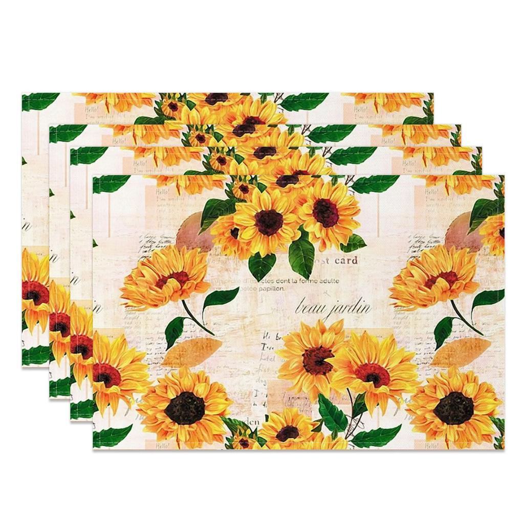 Sonnenblumen-Tischsets Lebhaft Gelb Floral Tischsets Sommer Küchen-Dekor Waschbar Hitzebeständig Perfekt für Esszimmer Cafe Party