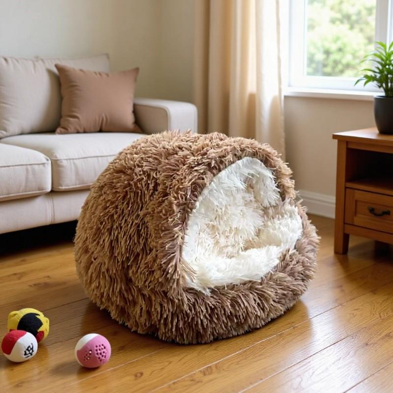 Zimowe Ciepłe Półzamknięte Pluszowe Legowisko dla Kota i Psa