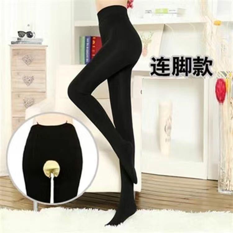 Осенние и зимние леггинсы с флисовой подкладкой, утолщенные, с открытой ластовицей Эффект обнаженных ног, флисовая подкладка, больших размеров, укороченные леггинсы Колготки с носочками Average Size