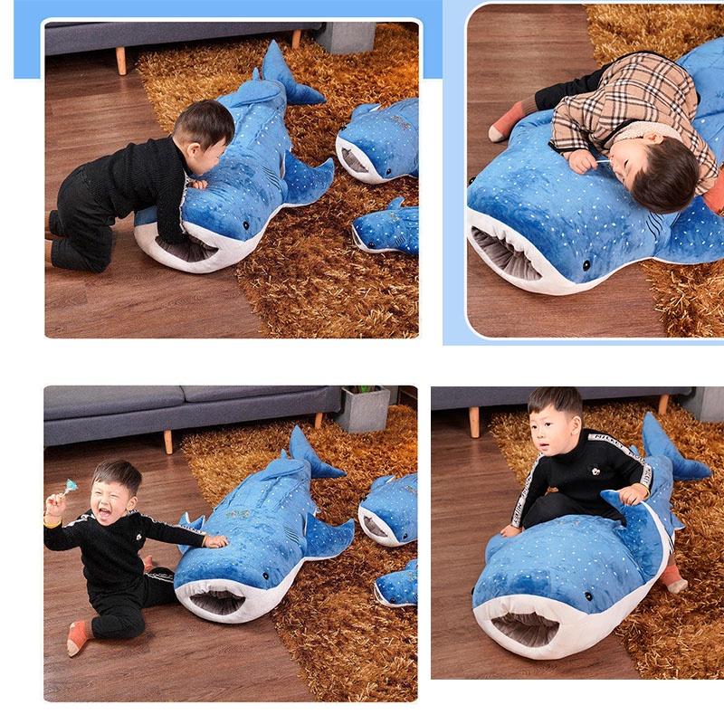 Großes Blauwal Plüschtier Superweiches Stofftier für Kinder Cartoon Hai Wal Kissen