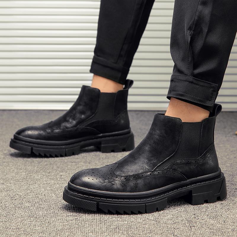 fashion brogue chelsea boots for men genuine leather bullock shoes cowboy platform boot designer vintage ankle botas man botines