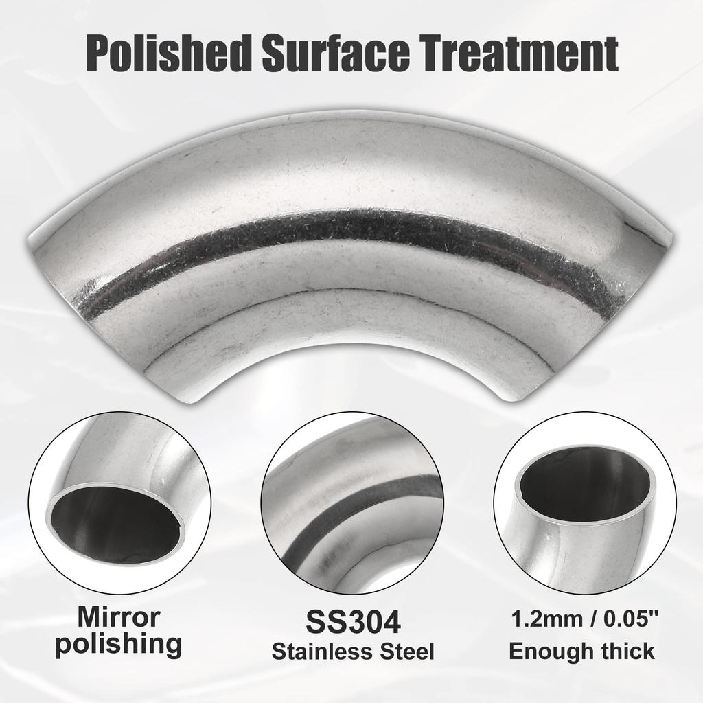 uxcell SS304 Stainless Steel Mandrel Bend Elbow, Exhaust Elbow Pipe, For Car Modified Exhaust