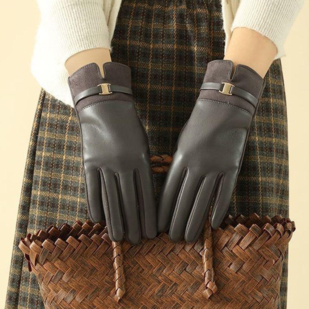 Full Finger Women Leather Glov Thicken Winter Driving Gloves Fashion  Gloves  Running