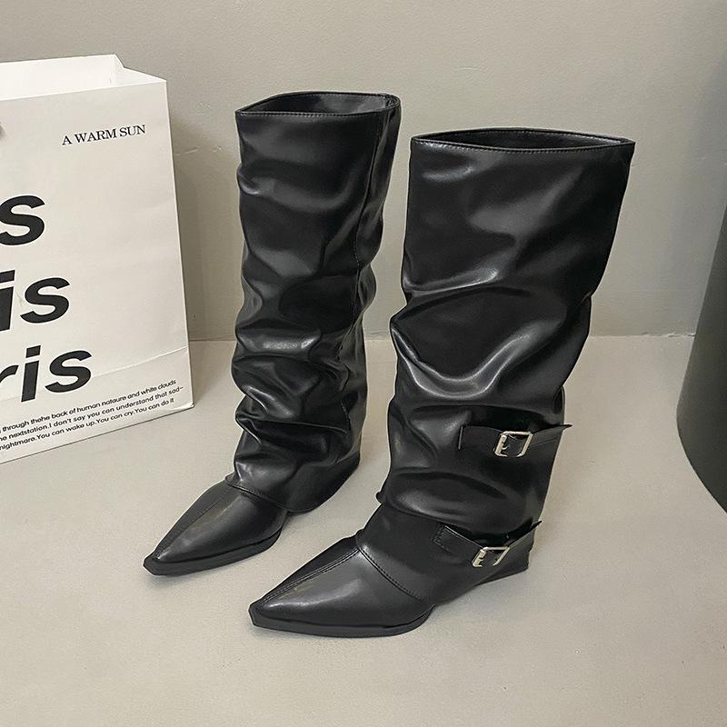 

Coarse Heel High Heel High Boots Women s 2025 New Spring and Autumn Pointed Pile Boots Long Boots Pants Pants Boots Knight Boots 40 чёрный