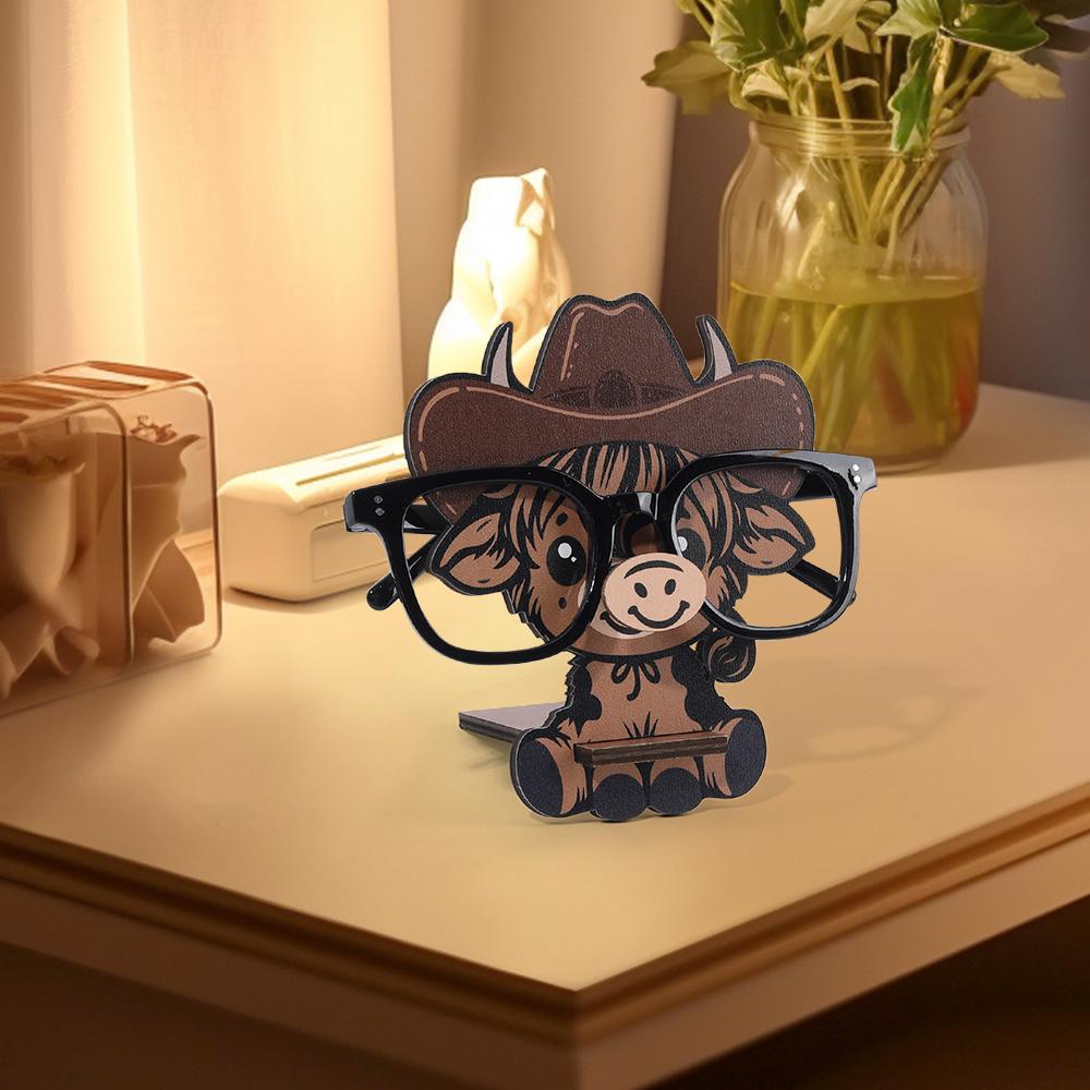Cartoon Cowboy Cow Glasses Display Stand Cute Animal Glasses Frame Sunglasses Display Stand Hand Carved Home Wooden Decoration