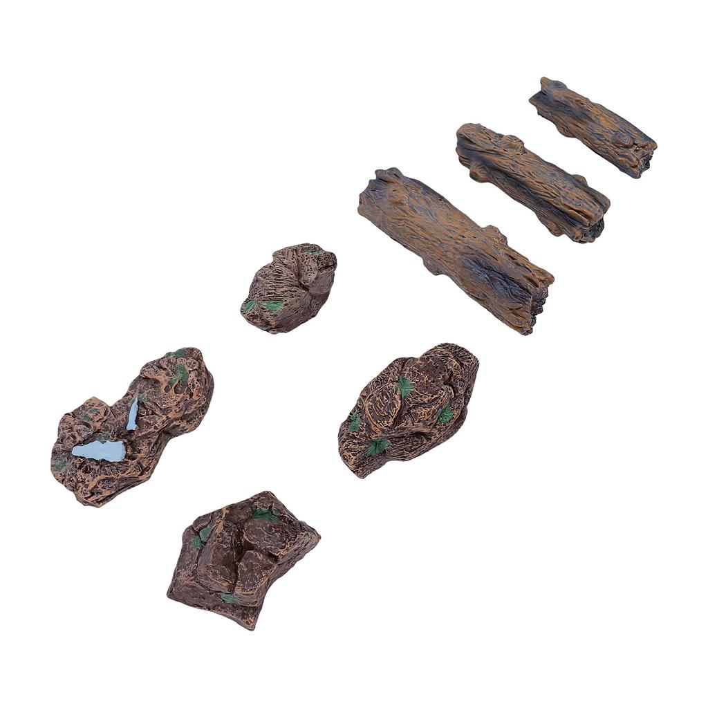 7 Pcs Miniature Tree Stump and Artificial Stone Rocks Resin Ornaments for Terrarium Bonsai Home Decor