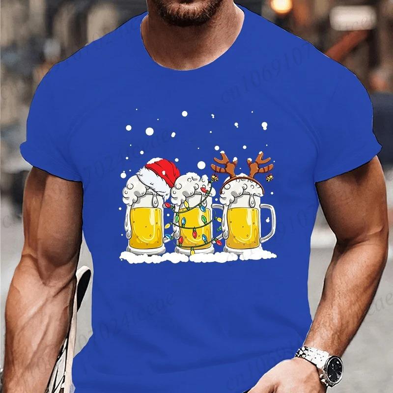 Tshirt Beer Christmas with Santa Reinbeer Xmas Lights Humor T Shirt Camiseta Christmas Party T Shirts Tops Streetwear T-shirts