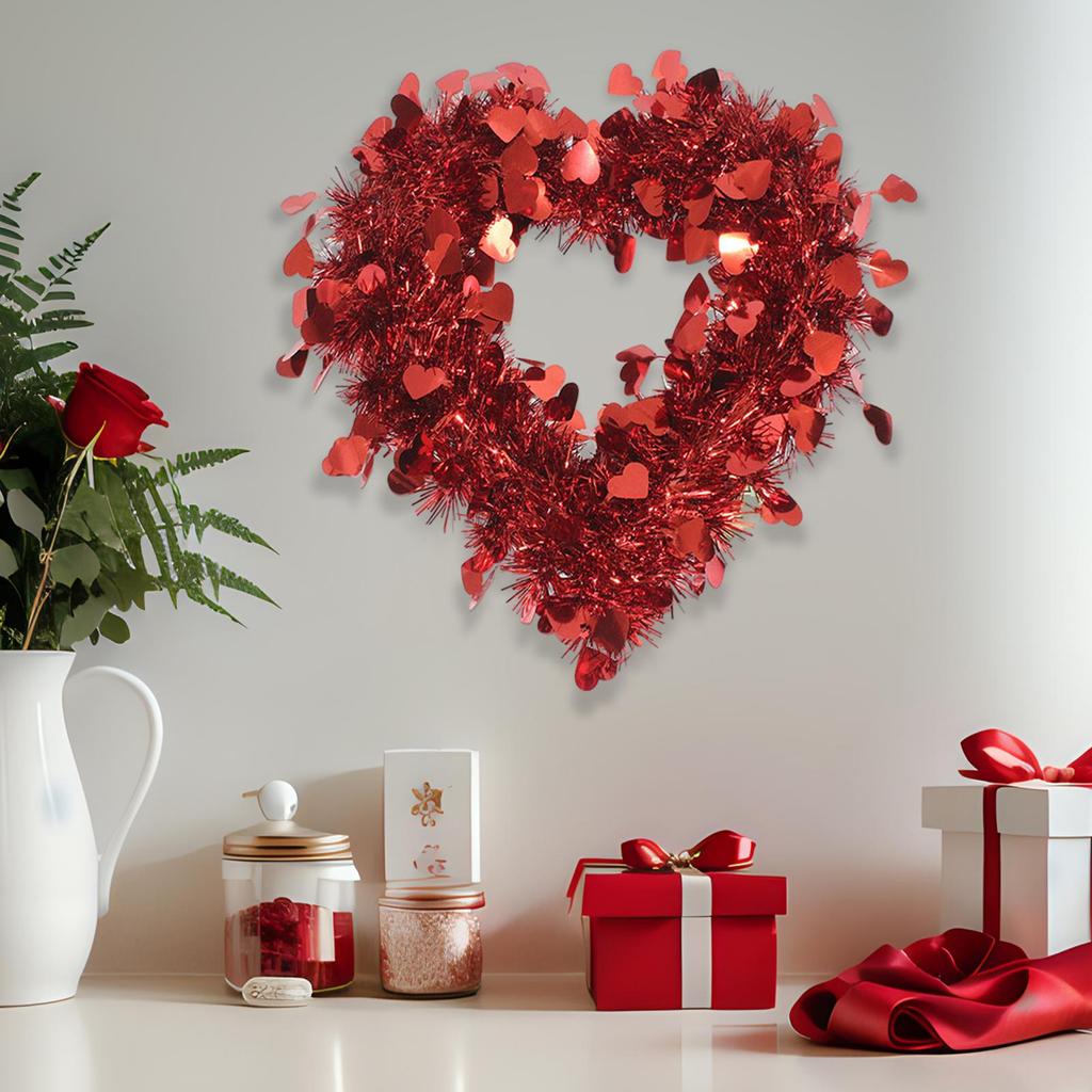 Heart Shaped Wreath Wall Hanging Decor Love Heart Wreath Valentine's Day Wreath for Window Party Indoor Front Door Festival