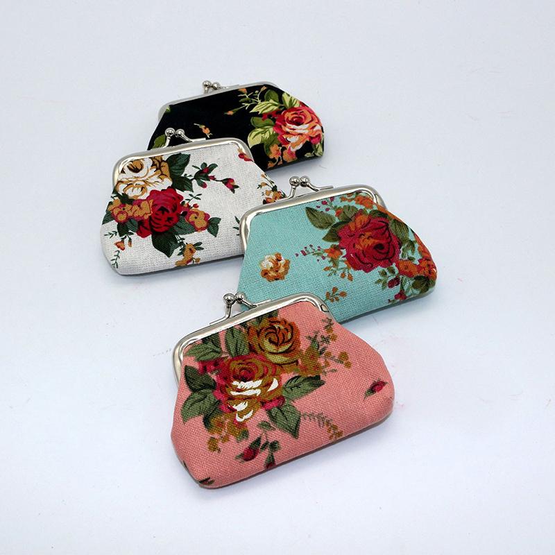 Rose Flower Canvas Coin Purse Cute Flower Print Mini Bag Coin Bag Wallet Girl Little Bag Key Credit Card Holder Pouch