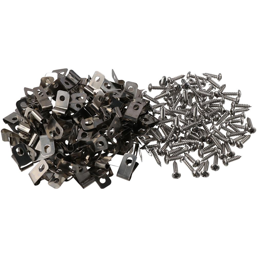 100 PCS Stainless Steel Wire Clamp and Stainless Steel Screws R-Shaped Wire Clamp Wire Fencing Clamps Trailer Frame Wire Clips