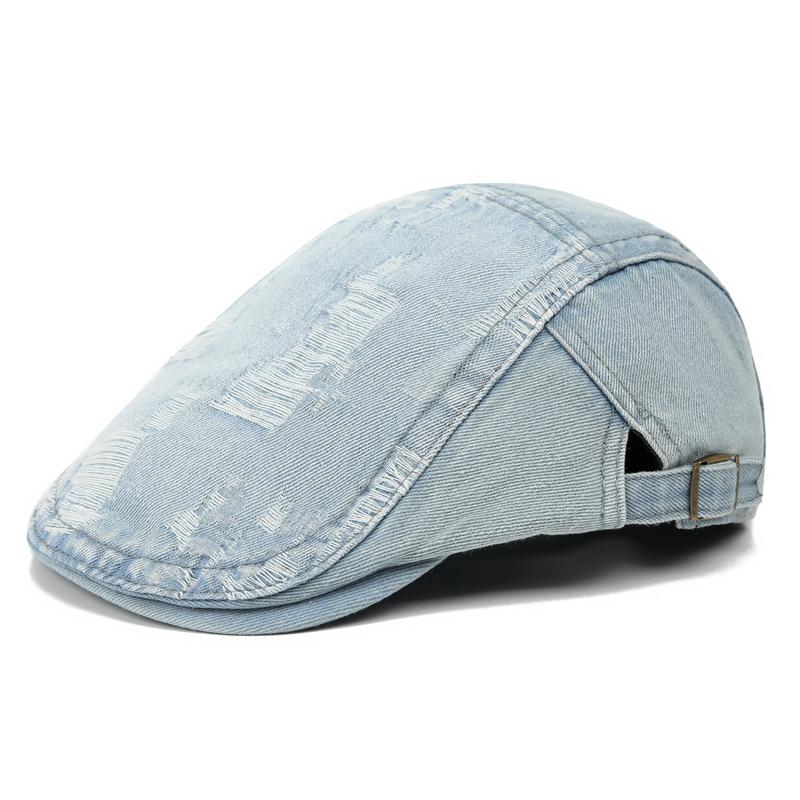 

New Summer Blue Washed Denim Forward Beret Hat For Women Visors Sunshade Casual Retro British Style Cap For Men Gift