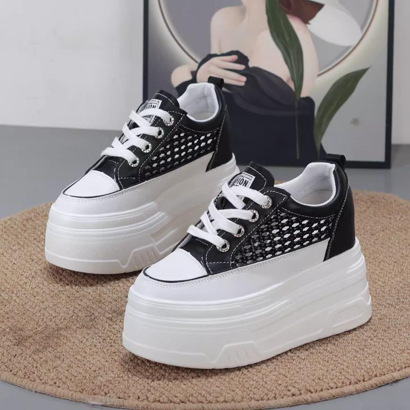 Fashion 10CM Microfiber Leather Platform Wedge High Brand Women Platform Wedge Sandals Flats Chunky Sneakers Vulcanize Hollow Shoes