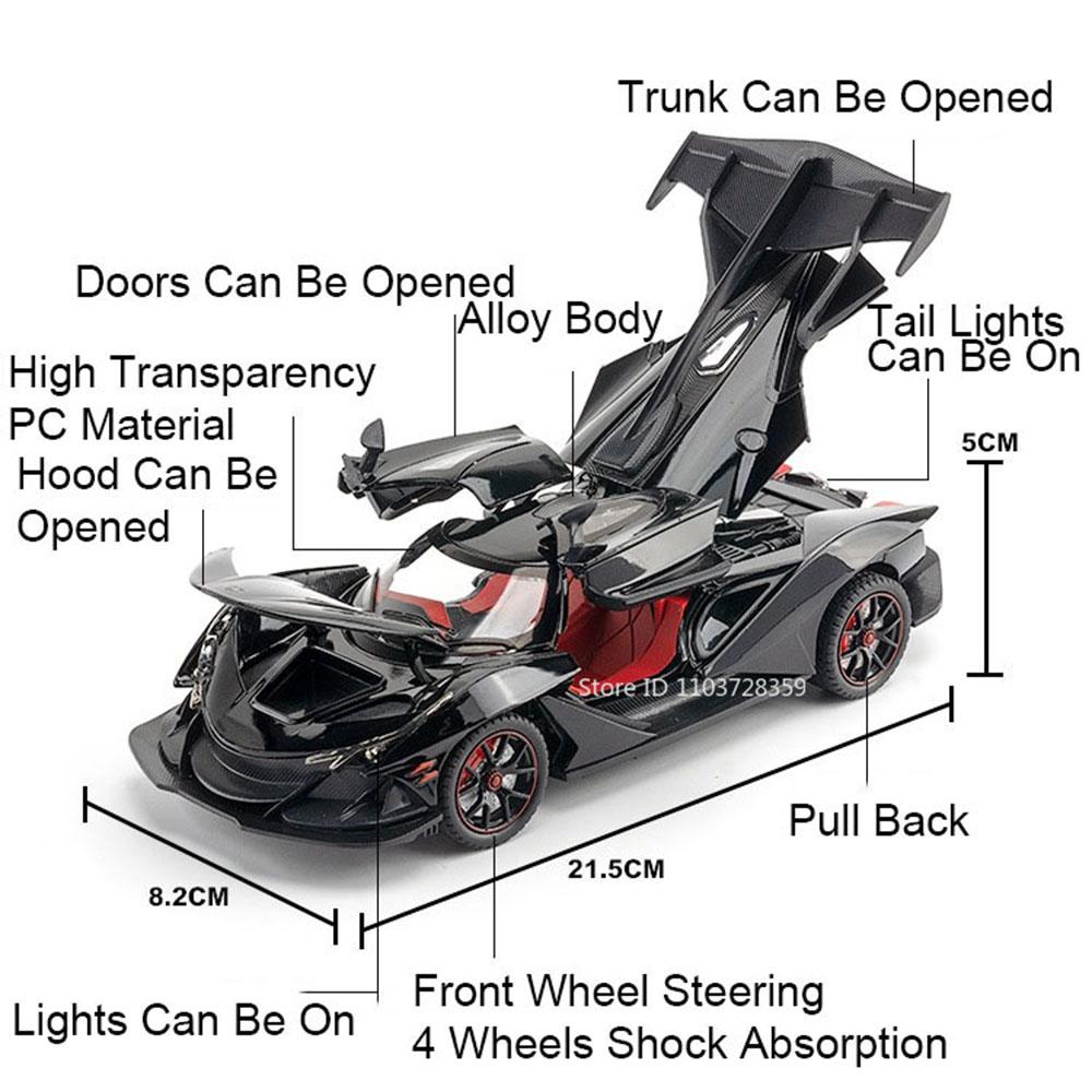 1:24 Apollo IE EVO Sports Car Toy Models Alloy Diecast Mini Supercars Sound Light Doors Opened Pull Back for Children Presents