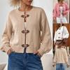 Vintage Horn Button Knit Cardigan Women Casual Button Up Loose Sweater Coat for Fall Winter Daily Wear Shopping Party Street Fashion