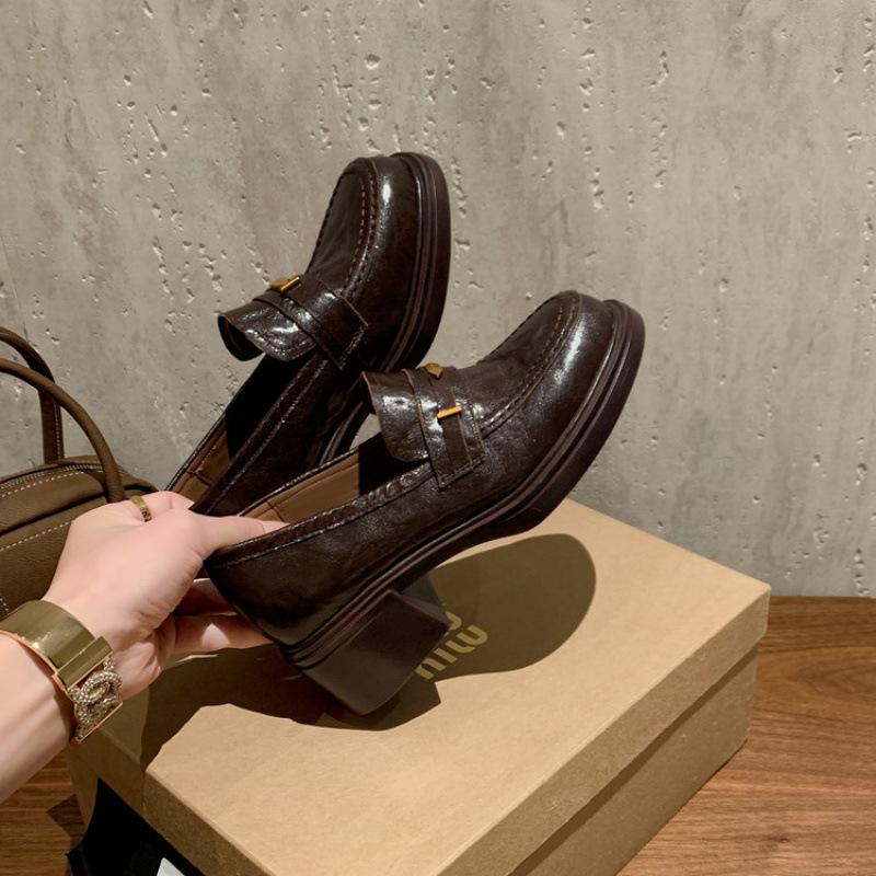 New leather large size loafers women's platform non-slip fashion cowhide women's shoes wear one pedal casual single shoes in all seasons