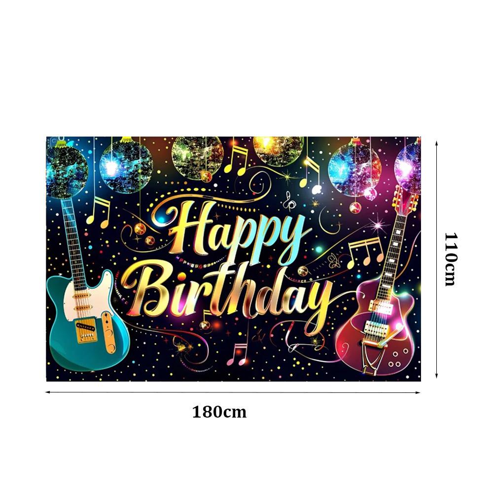 Retro Happy Birthday Backdrop Banner 180*110cm Vibrant Graffiti Guitar Design Urban Punk Theme Wall Decoration Photo Banner New