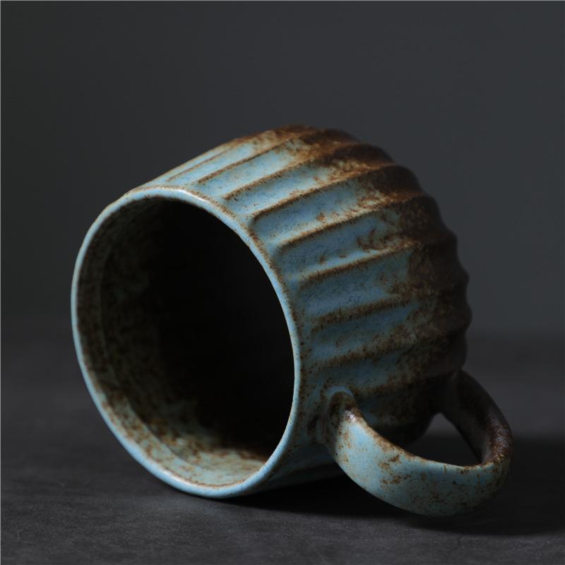 Ceașcă ceramică retro japoneză, cu dungi verticale, ceașcă de apă din ceramică grosieră, ceașcă de cafea de mare valoare, ceașcă de ceai de după-amiază