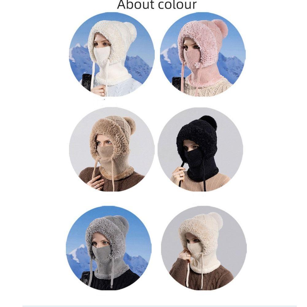 Solid Color Winter Fur Cap Mask Set Windproof Balaclavas Hat Simple Scarf All-In-One Hat  Outdoor