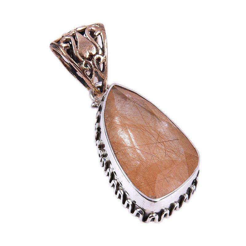 Natural Angel Hair Quartz Gemstone 925 Solid Sterling Silver Pendant 1.75'' O2v48