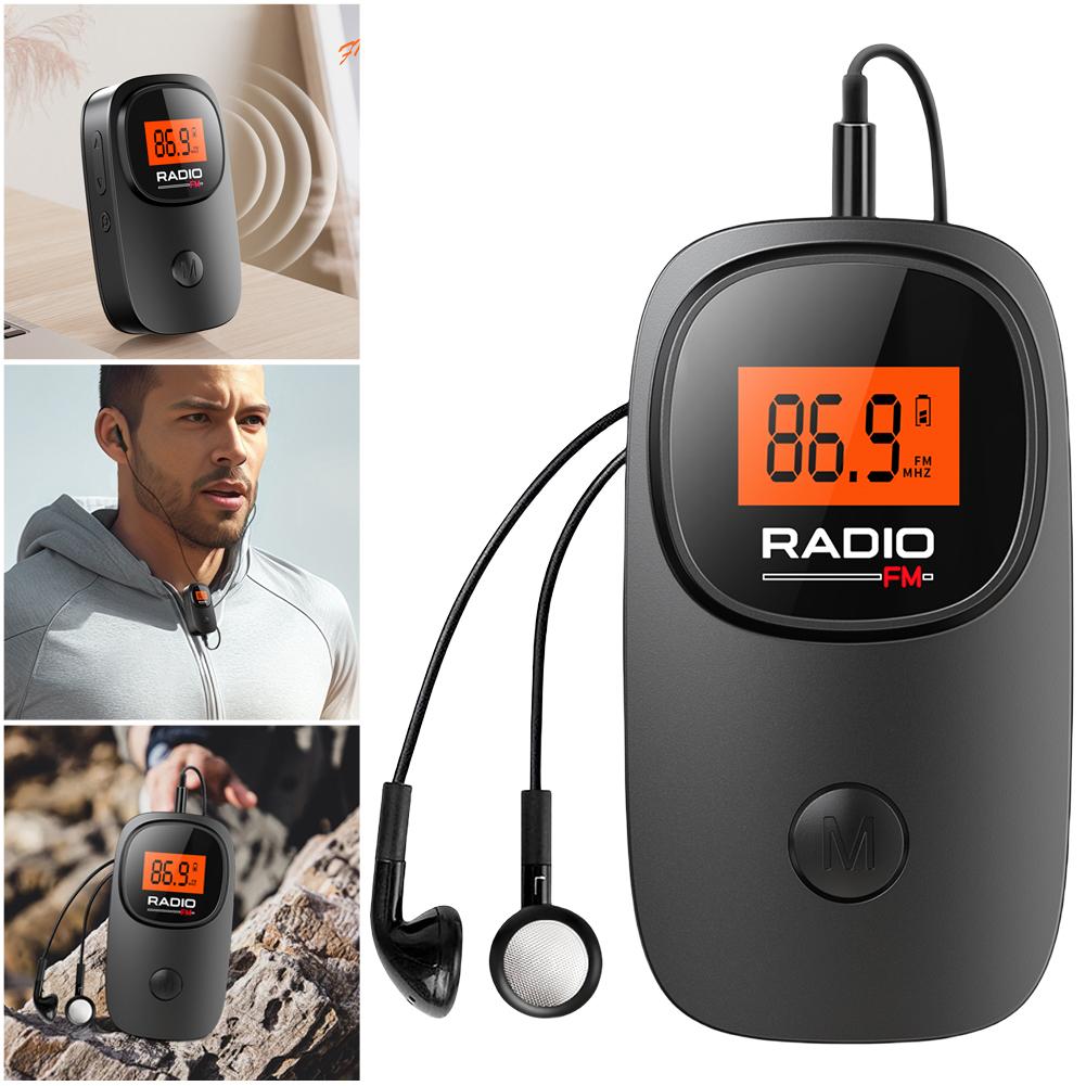 Portable Radio LCD Display Digital Tuning Mini Pocket Clip Radio with Earphone Battery Operated FM Radio for Home Outdoor Hiking