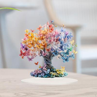 Butterfly Lucky Tree Ornament Desktop Decor 2D Gift Acrylic of Life Decoration for Bedroom